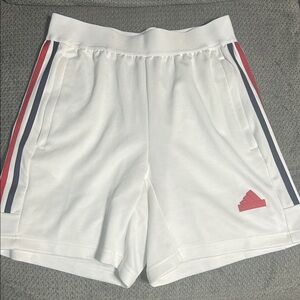 adidas White Athletic Shorts with Red and Blue Stripes